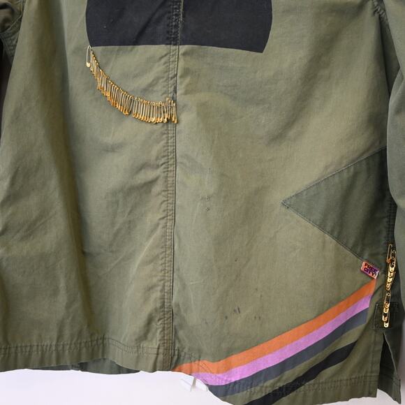 Life Nature Love Military Jacket Medium Army Green Safety Pin Patch Pockets - Picture 10 of 14